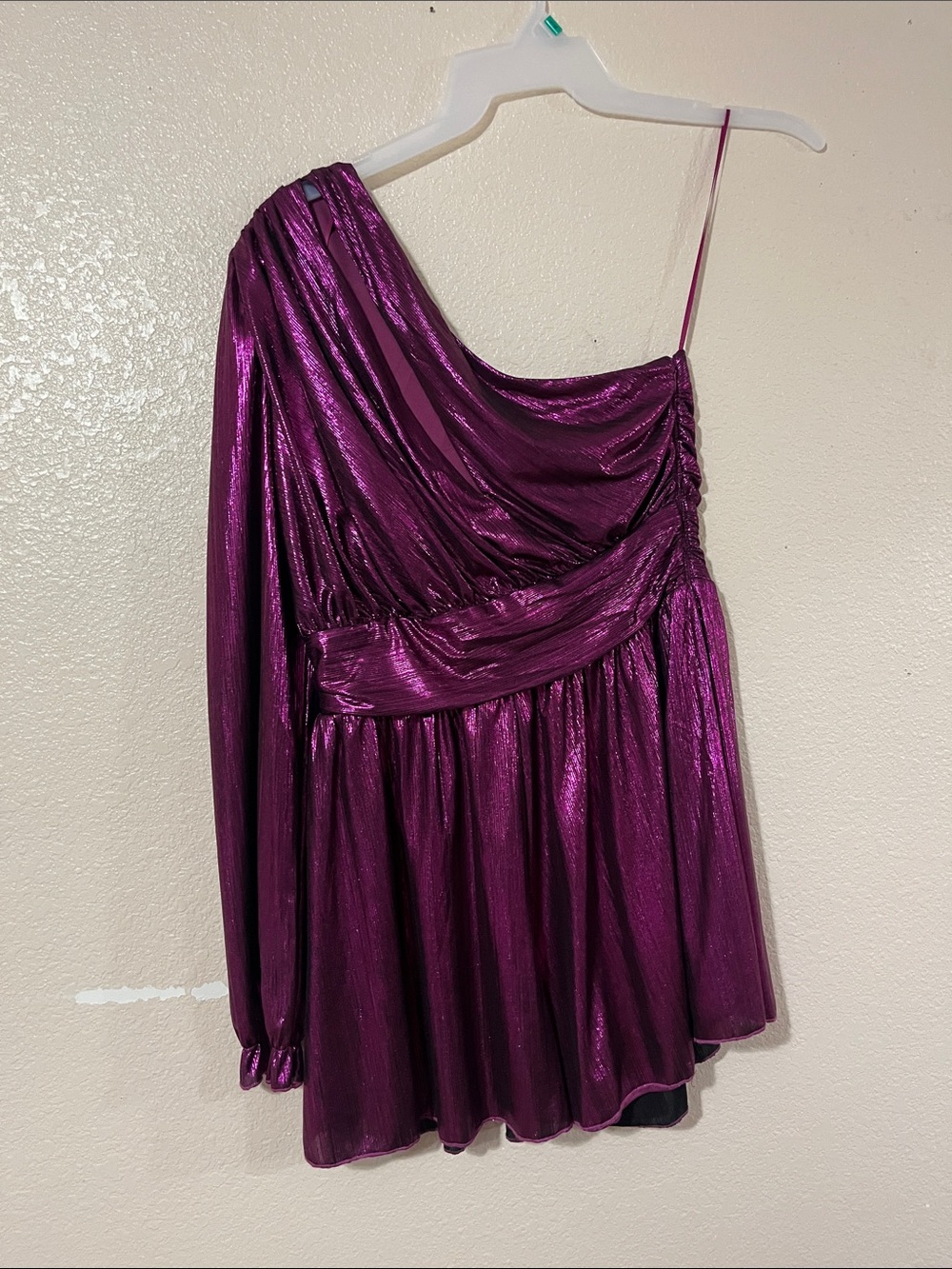 Endless Rose Metallic One-Shoulder Magenta Cocktail Dress